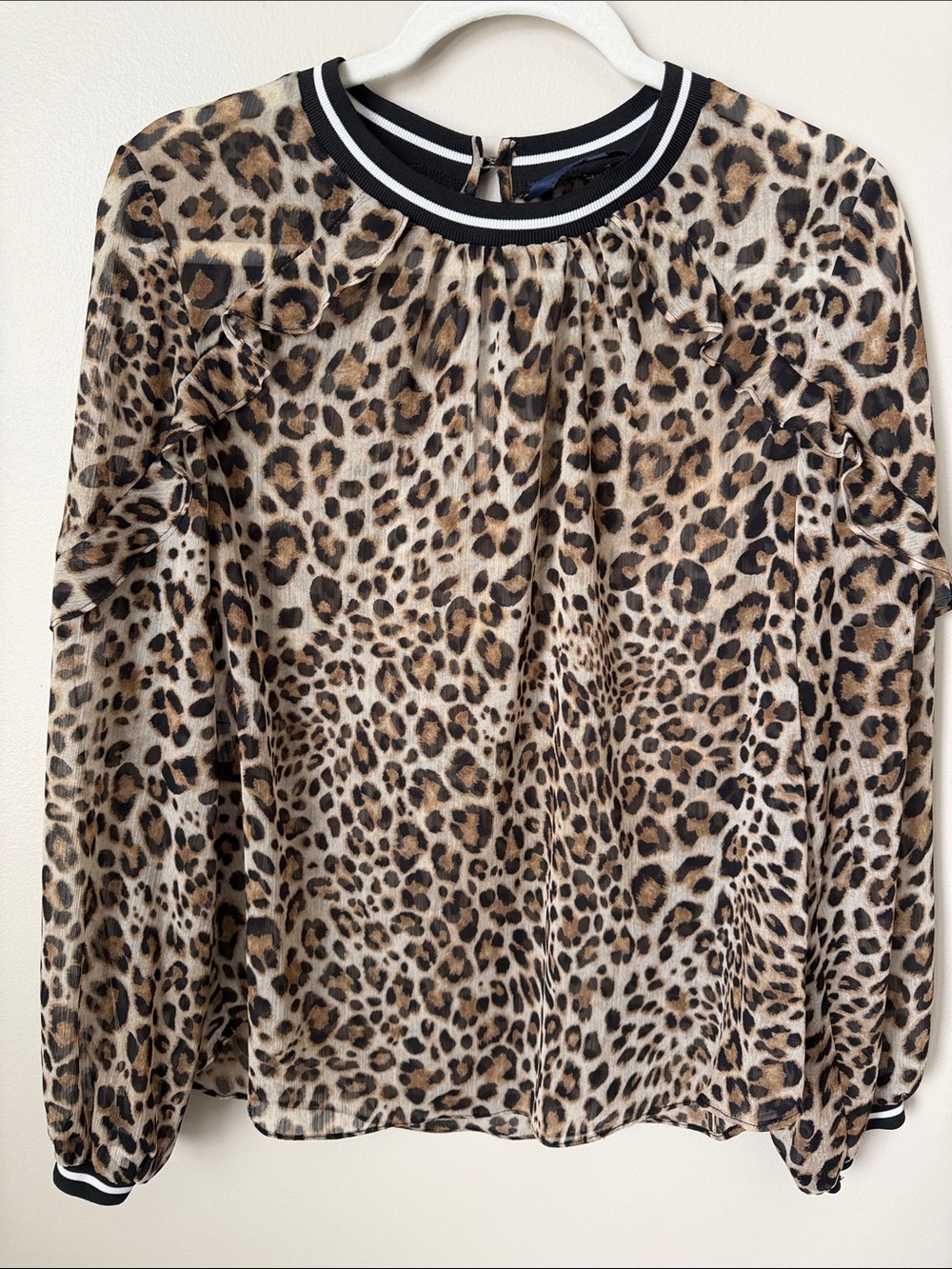 RACHEL Rachel Roy Leopard Print Long Sleeve Blouse with Black & White Trim